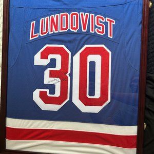 Henrik Lundqvist Autographed Rangers Fanatics Blue Home Jersey Framed